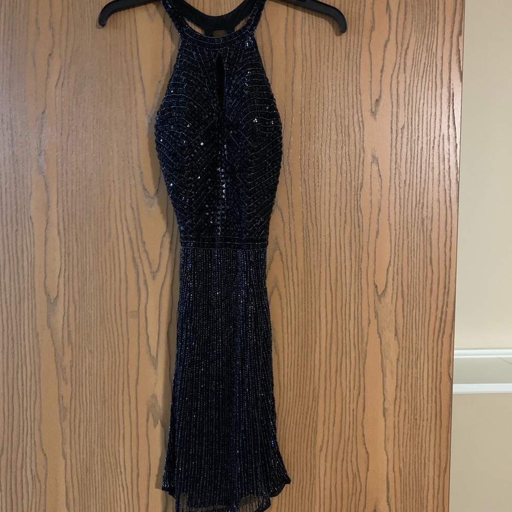 Black with multicolored beading mini dress